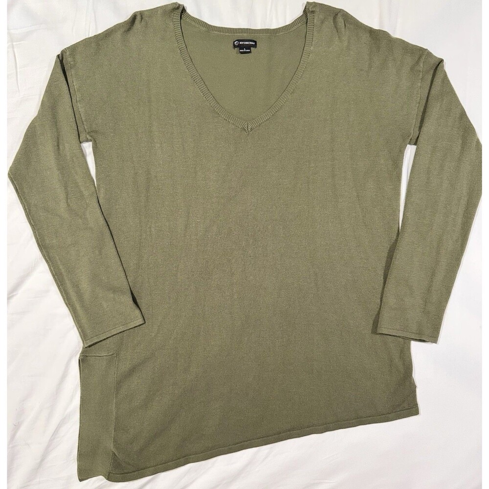 New Directions Forest Green Asymmetrical Sweater Classic Fall Cozy EUC Women’s L
